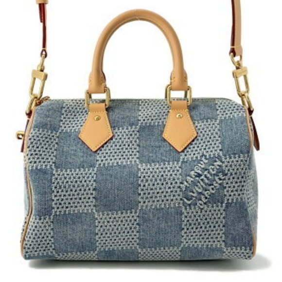 Louis Vuitton Damier Denim Speedy Bandouliere Handbag Bag Boston - Picture 1 of 8